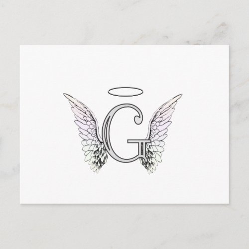 Letter G Initial Monogram with Angel Wings  Halo Postcard