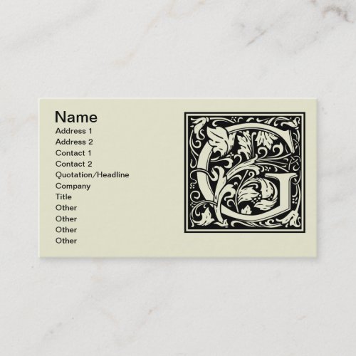 Letter G Medieval Monogram Art Nouveau Business Card