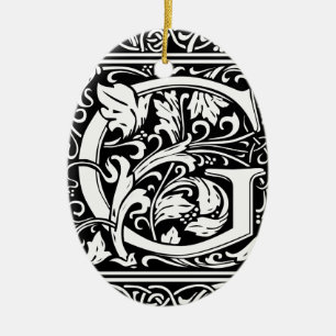 Letter G Medieval Monogram Art Nouveau Ceramic Ornament