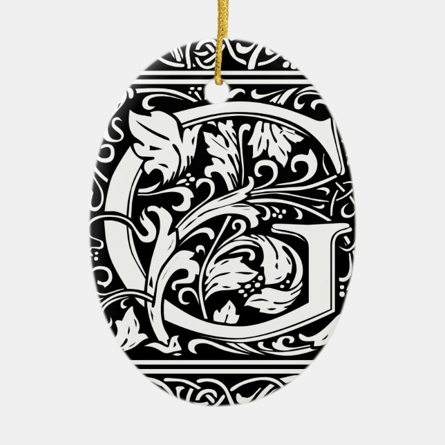 Letter G Medieval Monogram Art Nouveau Ceramic Ornament (Front)