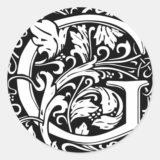 Letter G Medieval Monogram Art Nouveau Classic Round Sticker (Front)