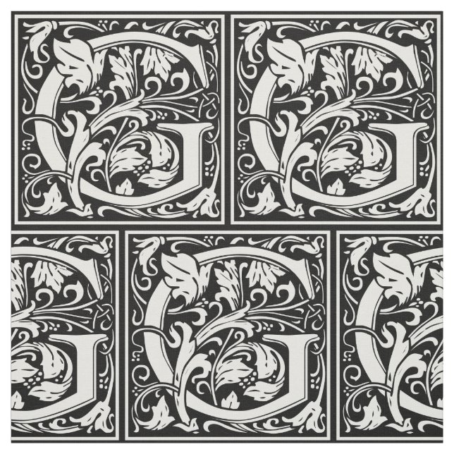 Letter G Medieval Monogram Art Nouveau Fabric (Swatch)