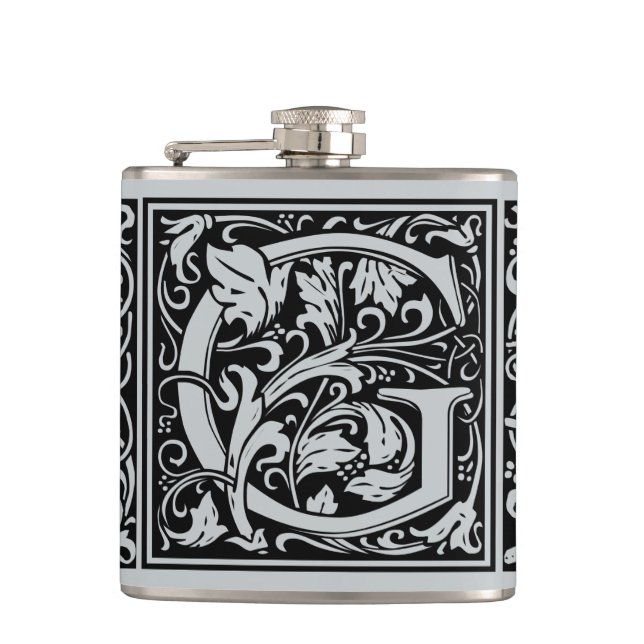 Letter G Medieval Monogram Art Nouveau Flask (Front)