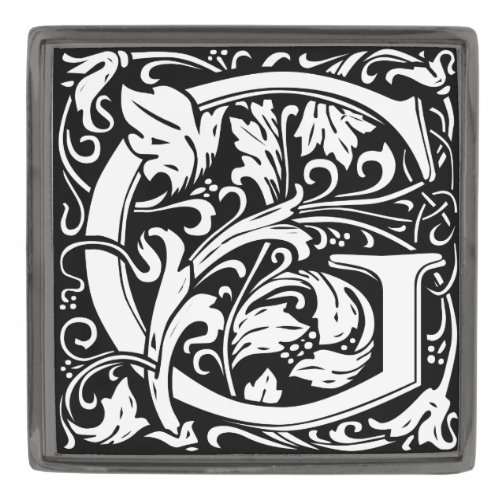 Letter G Medieval Monogram Art Nouveau Gunmetal Finish Lapel Pin
