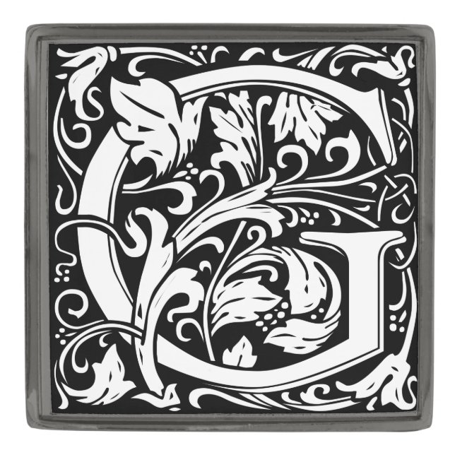 Letter G Medieval Monogram Art Nouveau Gunmetal Finish Lapel Pin (Front)