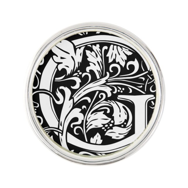 Letter G Medieval Monogram Art Nouveau Lapel Pin (Front)