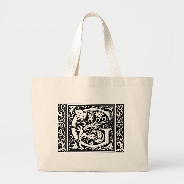 Letter G Medieval Monogram Art Nouveau Large Tote Bag (Front)