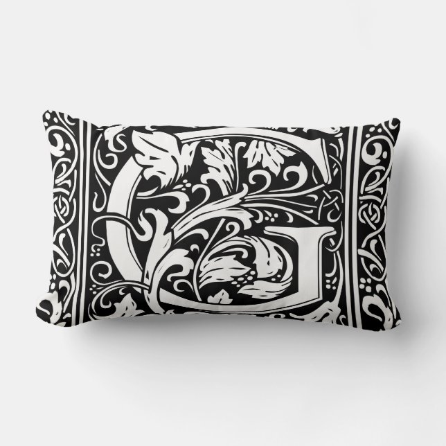 Letter G Medieval Monogram Art Nouveau Lumbar Pillow (Front)