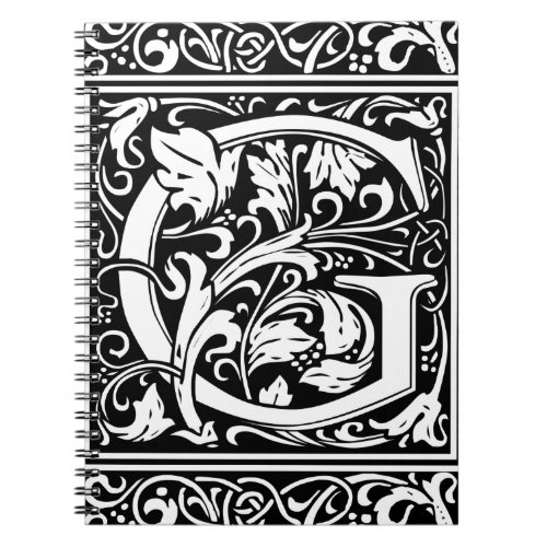 Letter G Medieval Monogram Art Nouveau Notebook