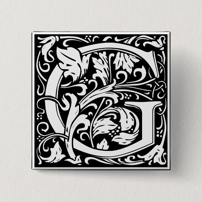 Letter G Medieval Monogram Art Nouveau Pinback Button (Front)