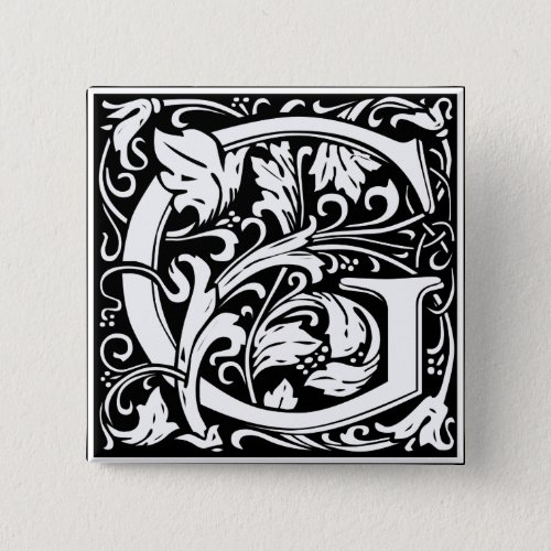 Letter G Medieval Monogram Art Nouveau Pinback Button