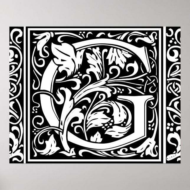 Letter G Medieval Monogram Art Nouveau Poster (Front)