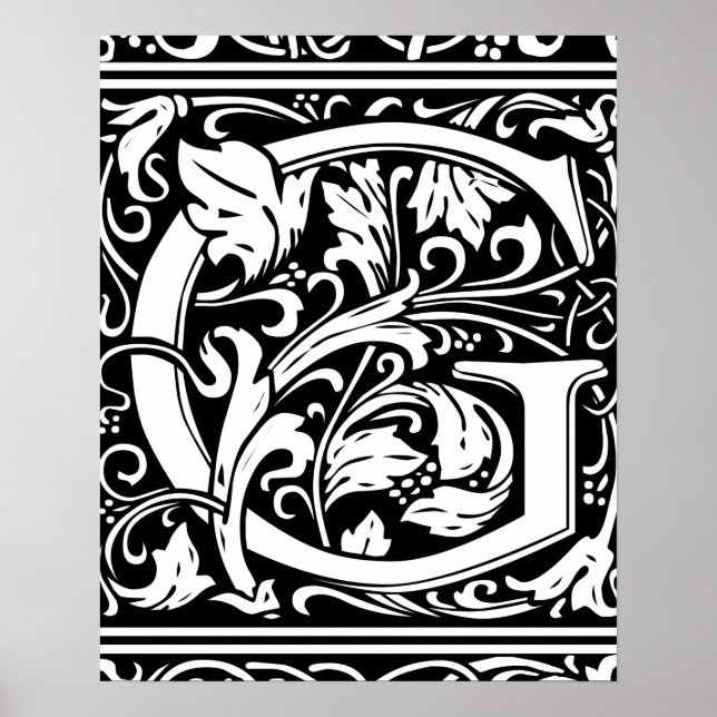 Letter G Medieval Monogram Art Nouveau Poster (Front)
