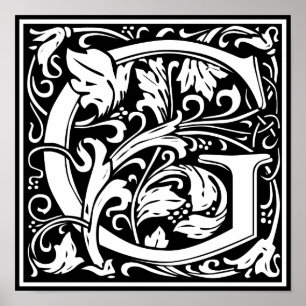 Letter G Medieval Monogram Art Nouveau Poster