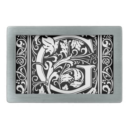 Letter G Medieval Monogram Art Nouveau Rectangular Belt Buckle