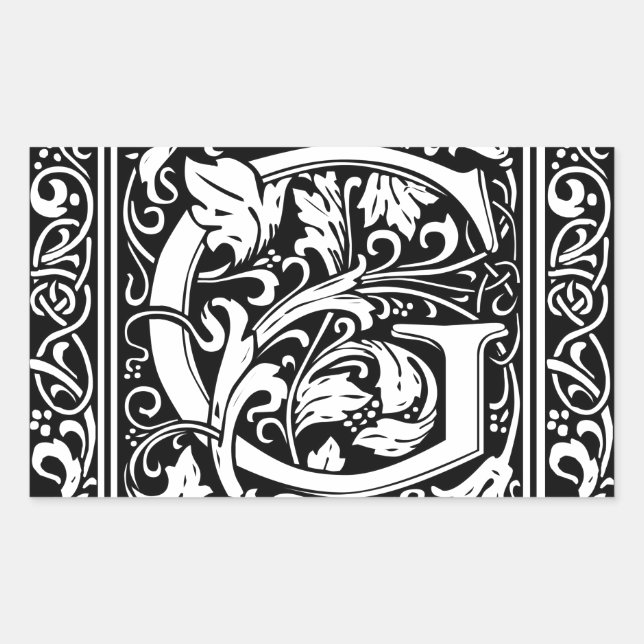 Letter G Medieval Monogram Art Nouveau Rectangular Sticker (Front)