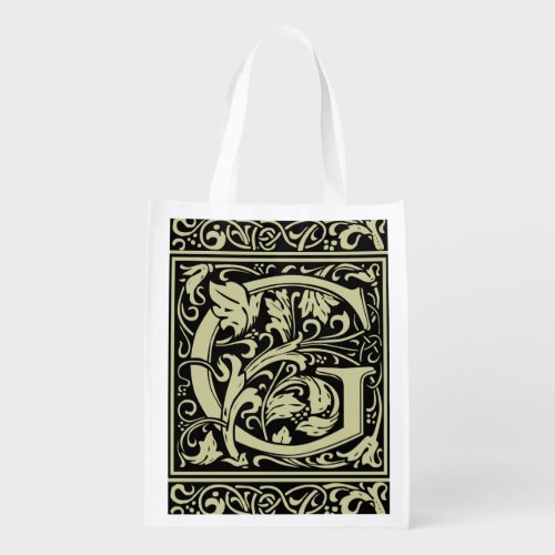 Letter G Medieval Monogram Art Nouveau Reusable Grocery Bag