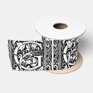 Letter G Medieval Monogram Art Nouveau Satin Ribbon