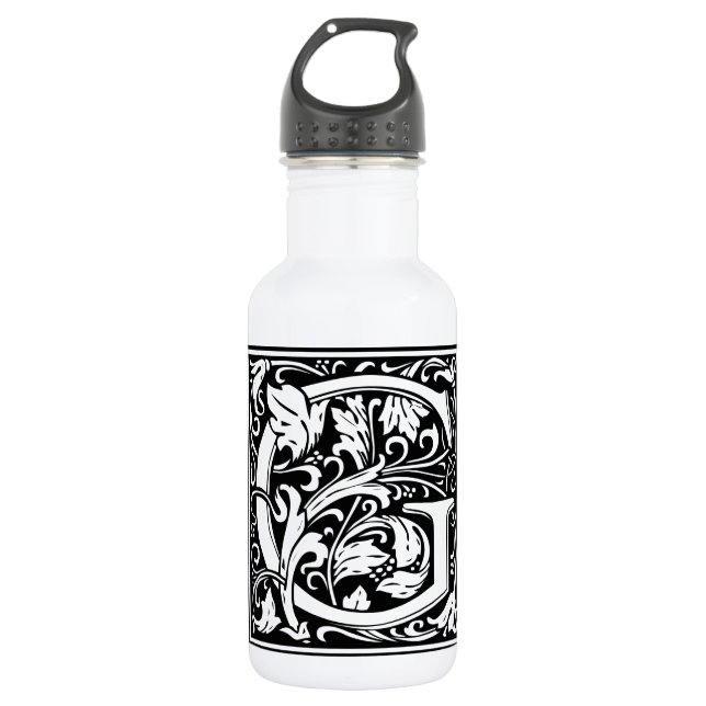 Letter G Medieval Monogram Art Nouveau Stainless Steel Water Bottle (Front)