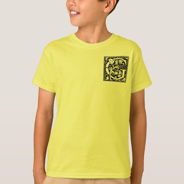 Letter G Medieval Monogram Art Nouveau T-Shirt (Front)