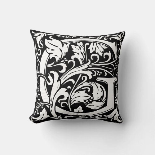 Letter G Medieval Monogram Art Nouveau Throw Pillow