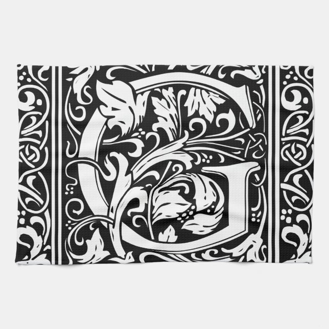 Letter G Medieval Monogram Art Nouveau Towel (Horizontal)