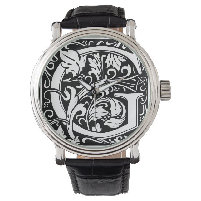 Letter G Medieval Monogram Art Nouveau Watch (Front)