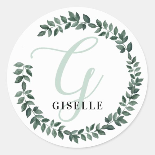 Letter G Monogram Custom Name Minimalist Botanical Classic Round Sticker