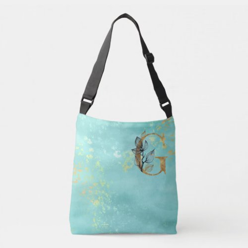  LETTER G _ Monogram Gold Glitter Turquoise Blue Crossbody Bag