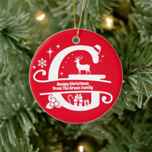 Letter G Monogram Initial Family Name Greeting  Ceramic Ornament