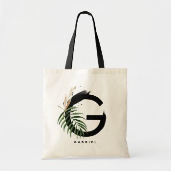 Letter G Monogram | Tropical Leaves Personalized Tote Bag by KeikoPrints at Zazzle