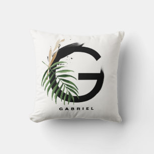 Letter G Monogram Tropical Palm Personalized Throw Pillow