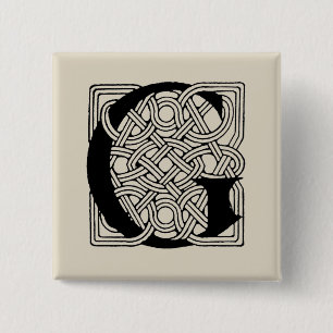 Letter G Monogram Vintage Celtic Knot Print Button