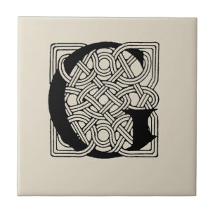 Letter G Monogram Vintage Celtic Knot Print Ceramic Tile