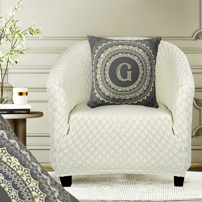 Letter G Monogram Vintage  Symmetrical Pattern Throw Pillow (Creator Uploaded)