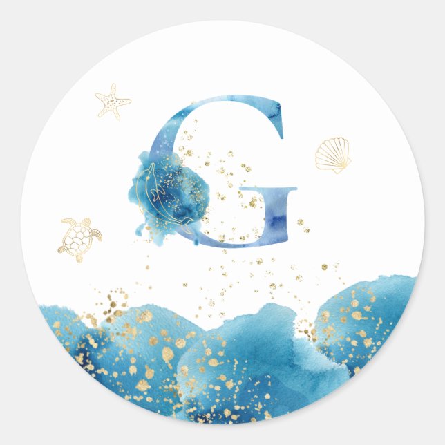 *~*  LETTER  G - Sea Ocean Beach Envelope  Sticker (Front)