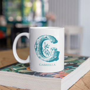 Letter G Teal Monogram Modern Name Coffee Mug