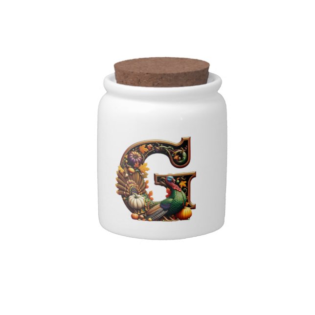 Letter G Thanksgiving style  Candy Jar (Front)