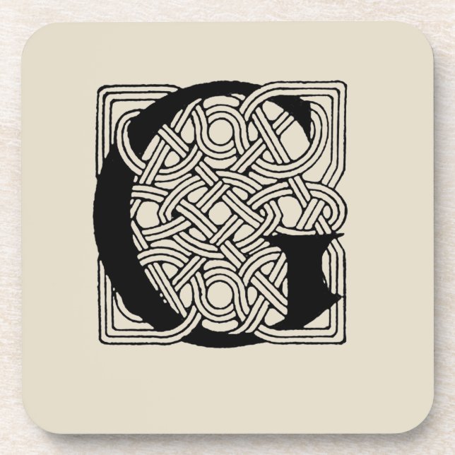 Letter G Vintage Celtic Knot Monogram Beverage Coaster (Front)