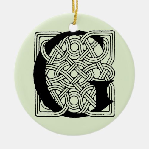 Letter G Vintage Celtic Knot Monogram Ceramic Ornament