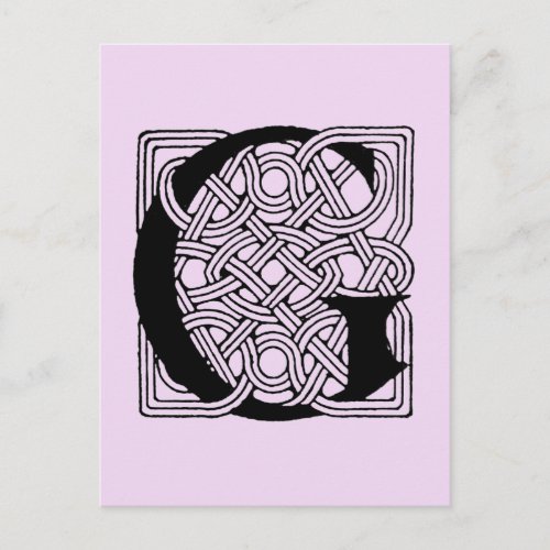 Letter G Vintage Celtic Knot Monogram Postcard