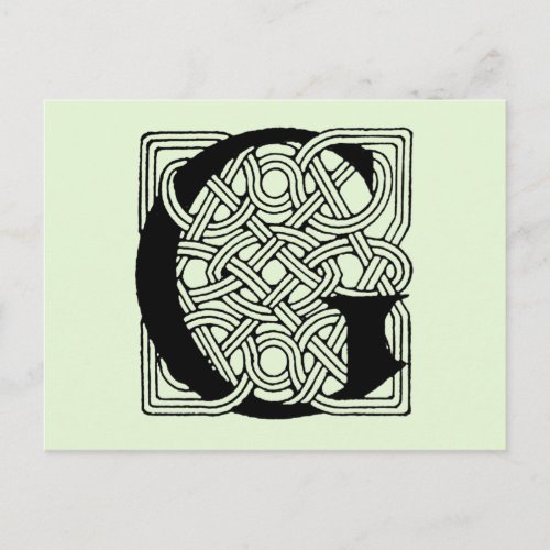 Letter G Vintage Celtic Knot Monogram Postcard