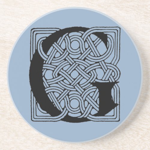 Letter G Vintage Celtic Knot Monogram Sandstone Coaster