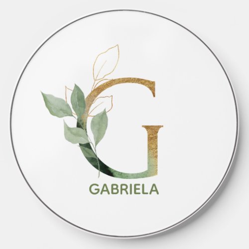 Letter G Watercolor Greenery Wireless Charger