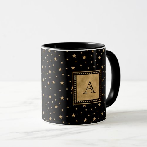 Letter Gold Star Elegant Glitter Black Monogram   Mug