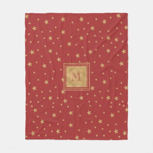 Letter Gold Star Elegant Red Monogrammed Fleece Blanket