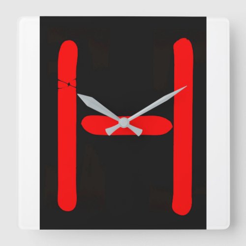 Letter H Alphabet Photography in Red Neon Square Wall Clock