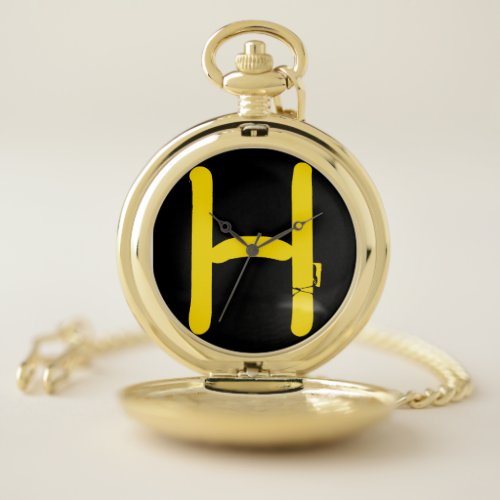 Letter H Alphabet Photography in Yellow Neon Pocket Watch