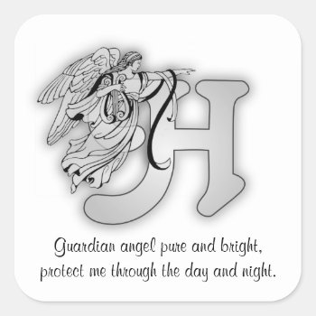 Letter H Angel Monogram Alphabet Initial Square Sticker by AngelAlphabet at Zazzle