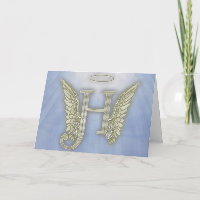 Letter H Angel Monogram Note Card (Front)